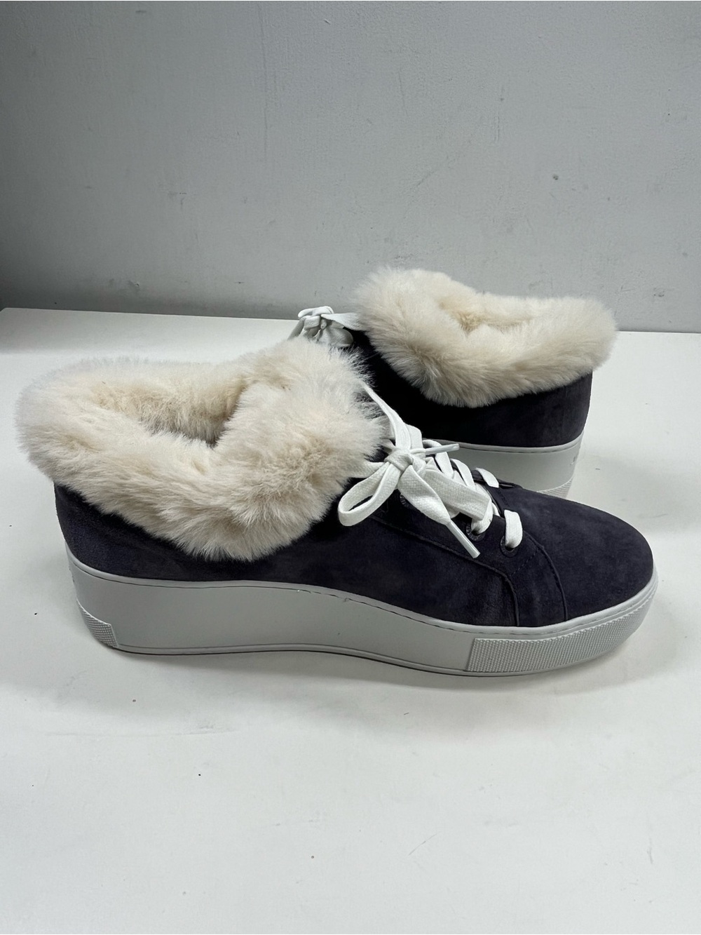New J Slides Mellia Suede Fur Platform Sneakers in Grey Size 10 - Picture 7 of 8